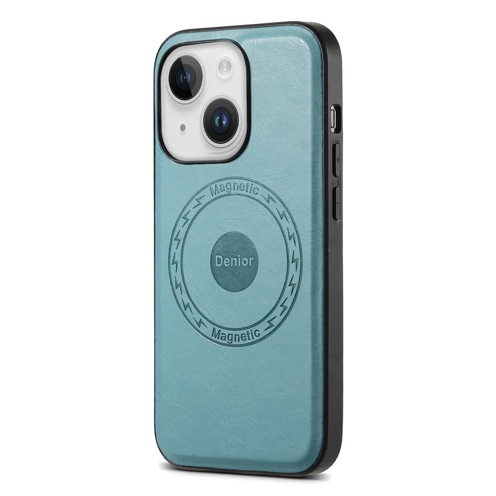 DENIOR For iPhone 15 Plus Magnetic Case Compatible with MagSafe Leather+PC+TPU Cover - Blue - 1