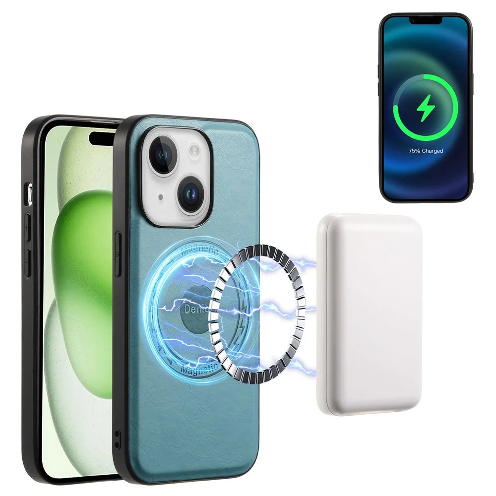 DENIOR For iPhone 15 Plus Magnetic Case Compatible with MagSafe Leather+PC+TPU Cover - Blue - 2