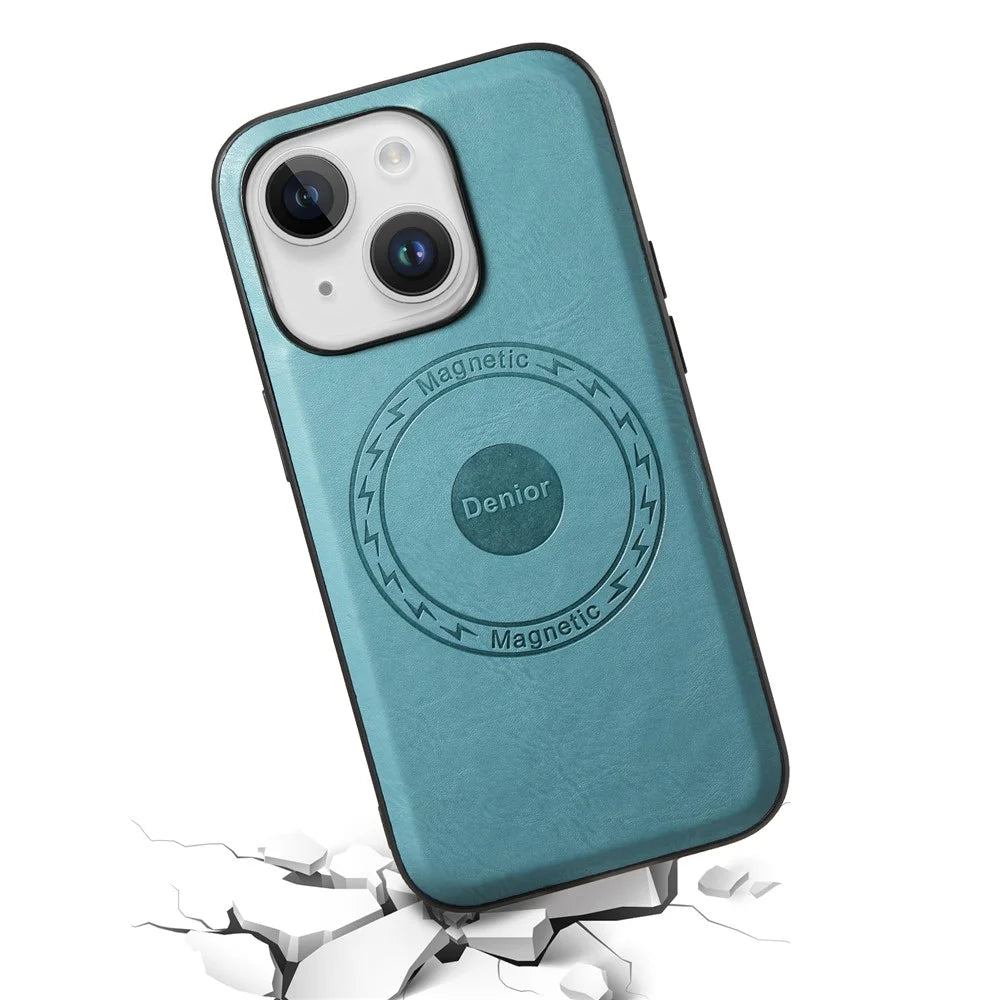 DENIOR For iPhone 15 Plus Magnetic Case Compatible with MagSafe Leather+PC+TPU Cover - Blue - 3