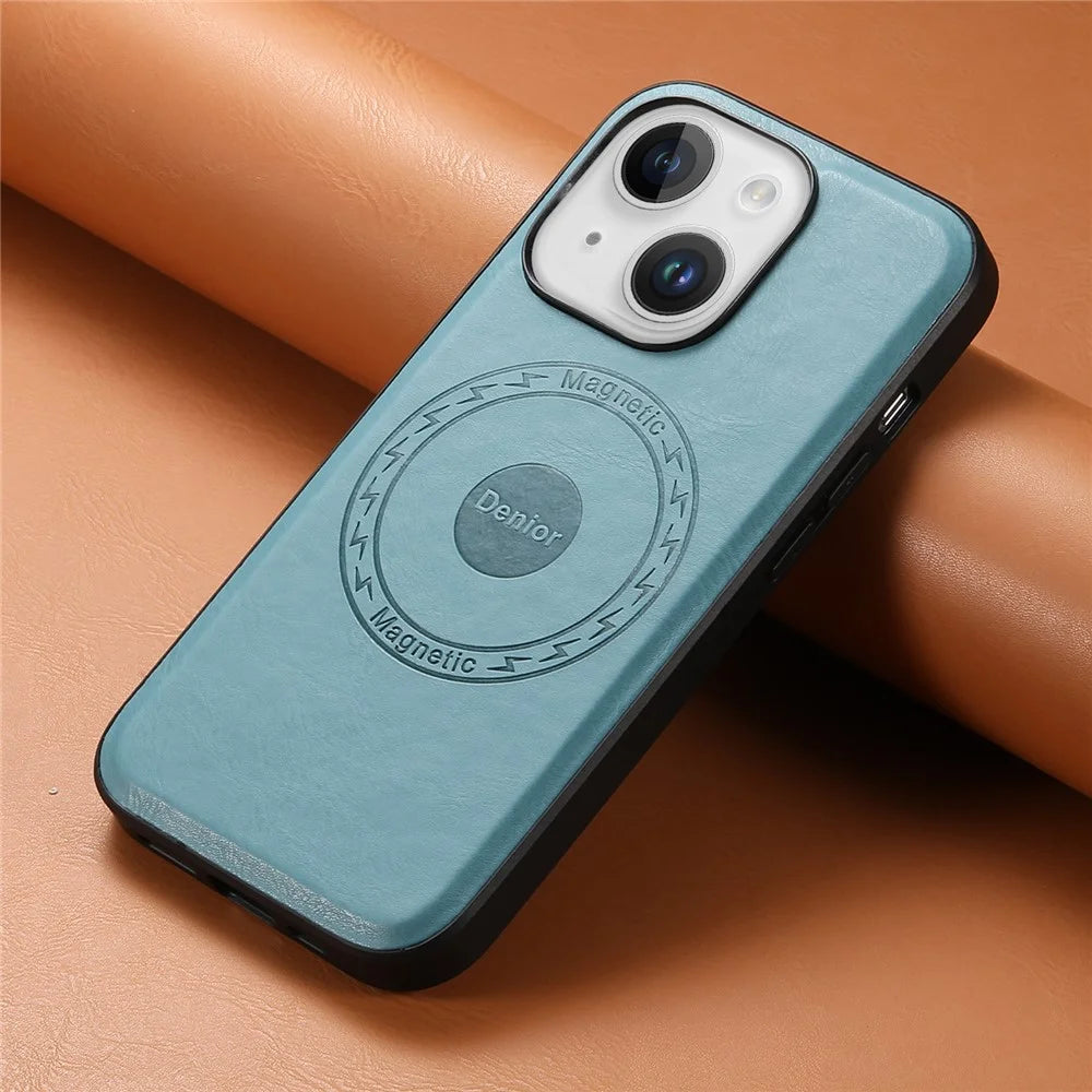 DENIOR For iPhone 15 Plus Magnetic Case Compatible with MagSafe Leather+PC+TPU Cover - Blue - 5