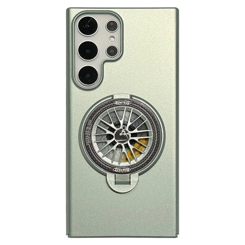 VOERO For Samsung Galaxy S24 Ultra PC Case Electroplating Kickstand Phone Case Built-In Rotating Gyro - Cyan - 1
