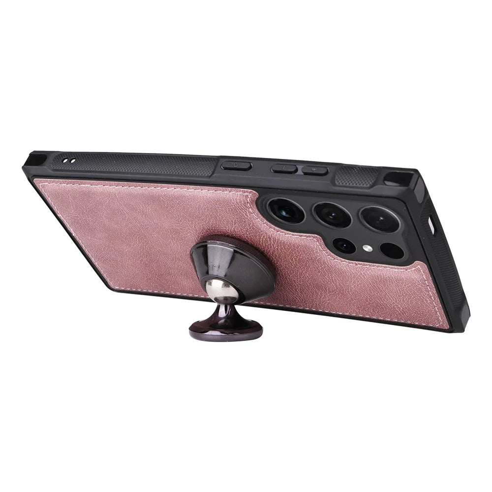 For Samsung Galaxy S24 Ultra Magnetic Leather Case Mobile Cover with Detachable Zipper Wallet Strap - Rose Gold - 7