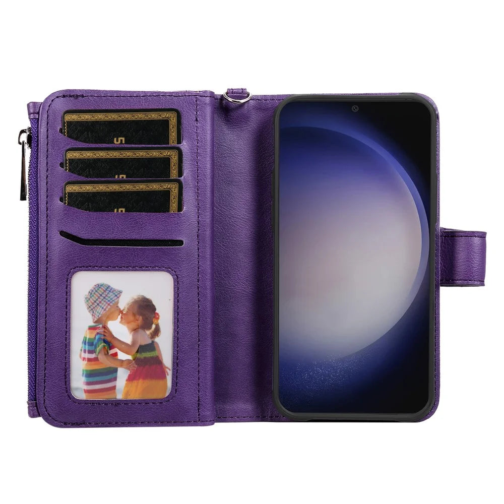 For Samsung Galaxy S25 / S24 Magnetic Leather Case Mobile Cover with Detachable Zipper Wallet Strap - Purple - 2