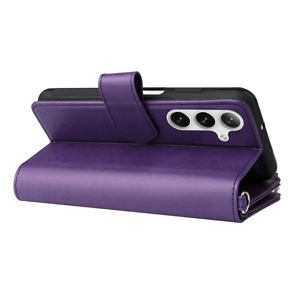 For Samsung Galaxy S25 / S24 Magnetic Leather Case Mobile Cover with Detachable Zipper Wallet Strap - Purple - 6