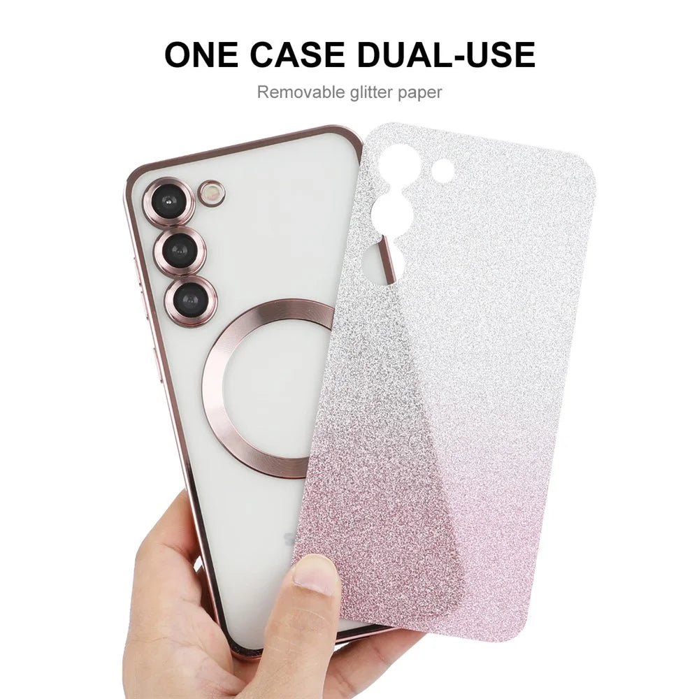 ENAKY HAT PRINCE For Samsung Galaxy S24 Magnetic Phone Case TPU Electroplating Glitter Shell - Pink - 2