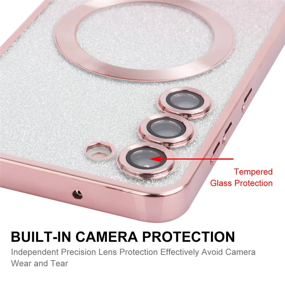 ENAKY HAT PRINCE For Samsung Galaxy S24 Magnetic Phone Case TPU Electroplating Glitter Shell - Pink - 5