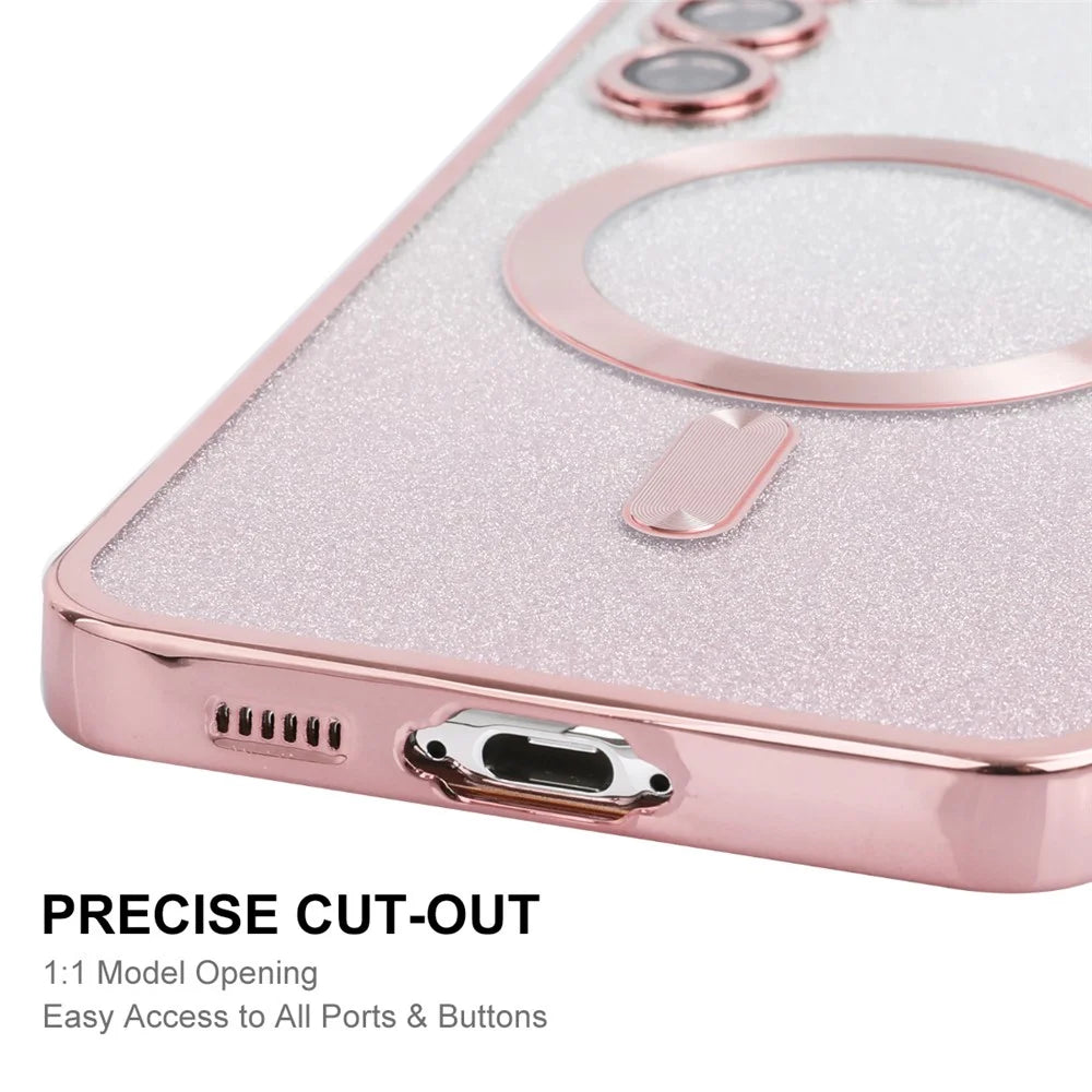 ENAKY HAT PRINCE For Samsung Galaxy S24 Magnetic Phone Case TPU Electroplating Glitter Shell - Pink - 6