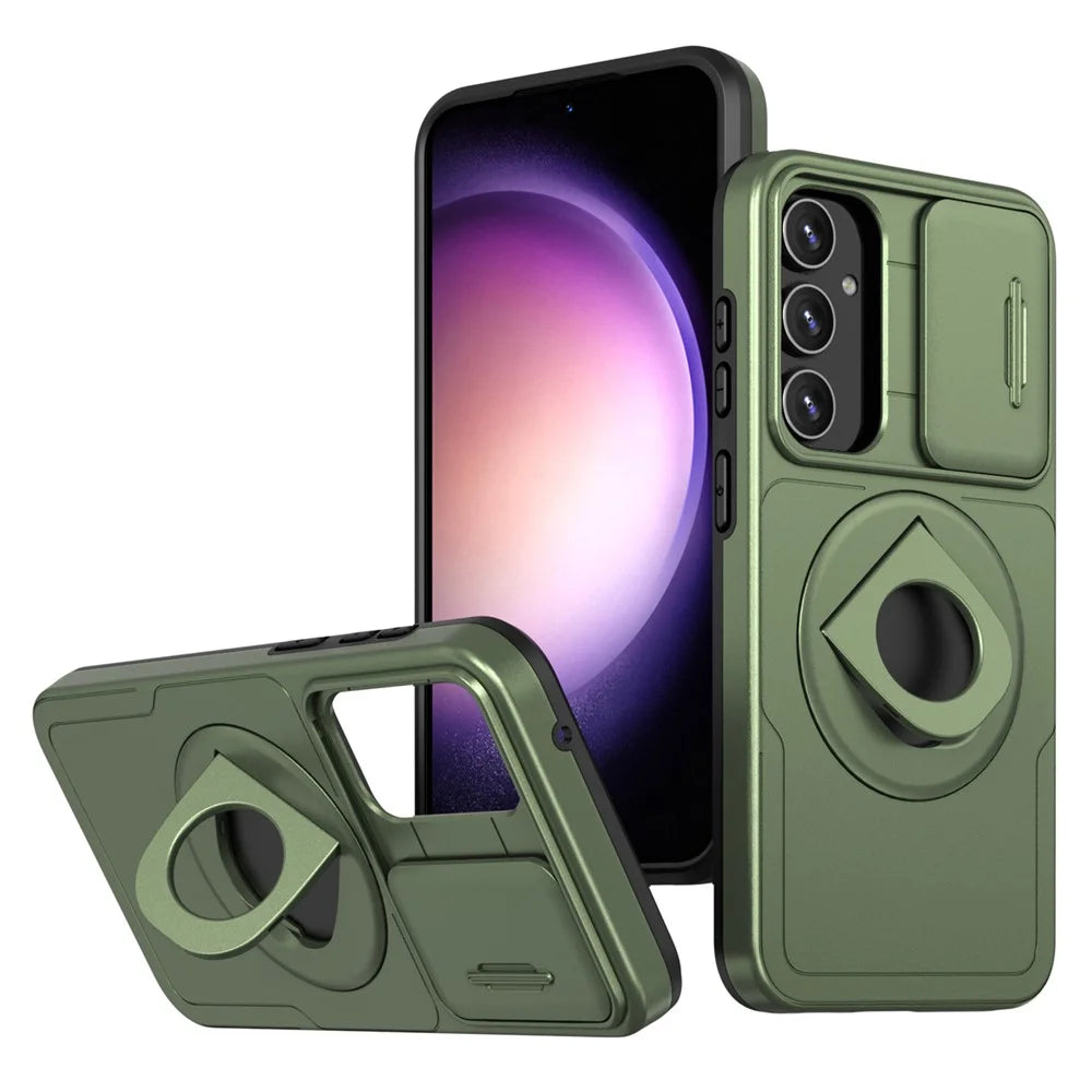 For Samsung Galaxy S21 FE 5G Magnetic Phone Case Slide Camera Protection Shockproof Cover - Green - 1