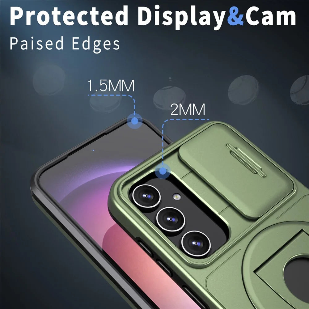 For Samsung Galaxy S21 FE 5G Magnetic Phone Case Slide Camera Protection Shockproof Cover - Green - 4