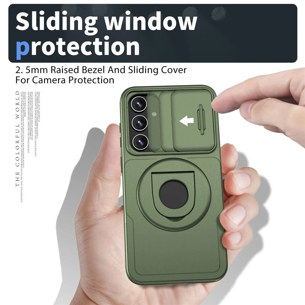 For Samsung Galaxy S21 FE 5G Magnetic Phone Case Slide Camera Protection Shockproof Cover - Green - 5