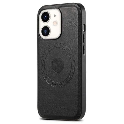 DENIOR For iPhone 12  / 12 Pro Magnetic Phone Case Cowhide Texture PU Leather Back Cover - Black - Black - 1