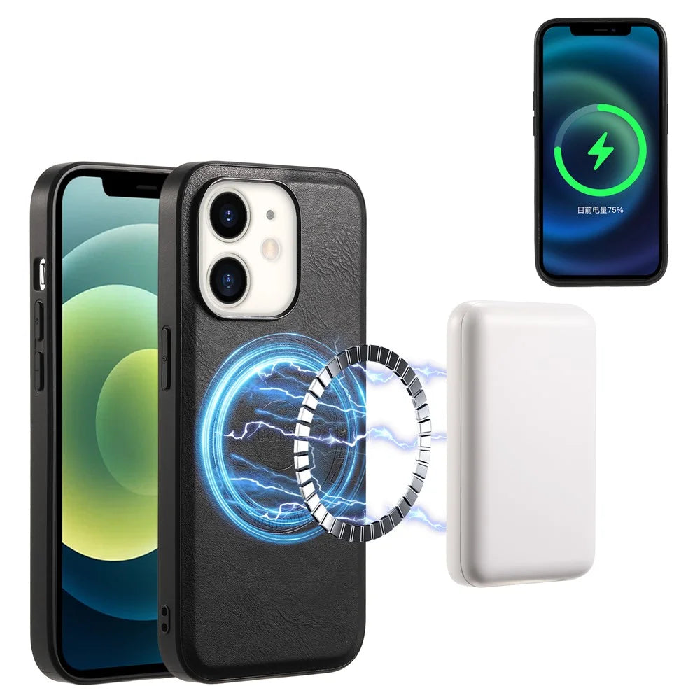 DENIOR For iPhone 12  / 12 Pro Magnetic Phone Case Cowhide Texture PU Leather Back Cover - Black - Black - 2