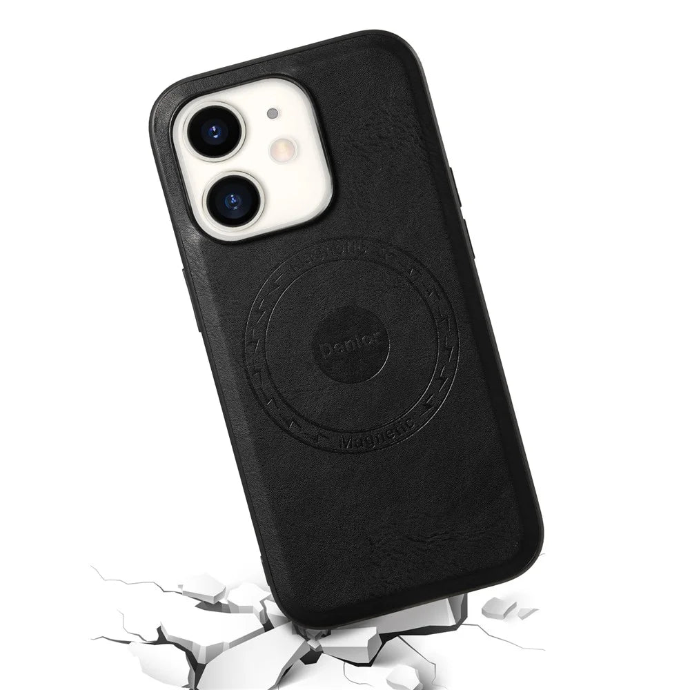 DENIOR For iPhone 12  / 12 Pro Magnetic Phone Case Cowhide Texture PU Leather Back Cover - Black - Black - 3