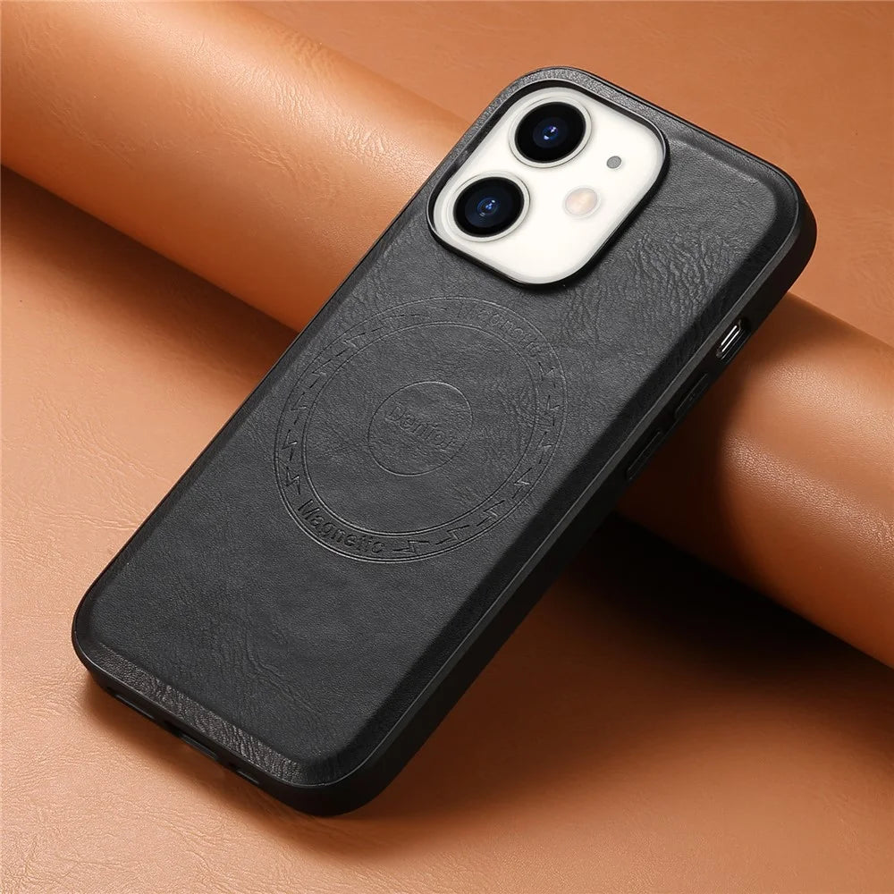 DENIOR For iPhone 12  / 12 Pro Magnetic Phone Case Cowhide Texture PU Leather Back Cover - Black - Black - 5