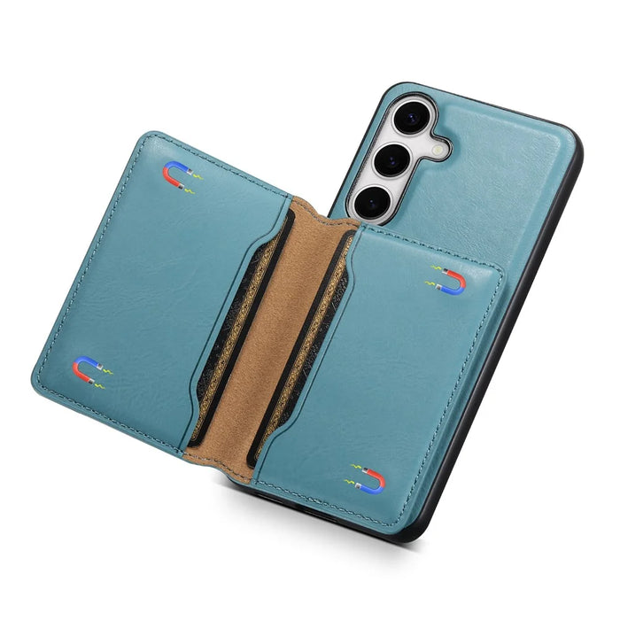 DENIOR For Samsung Galaxy S24 Magnetic Case Kickstand Phone Cover 2 in 1 Detachable Wallet Back - Blue - 3