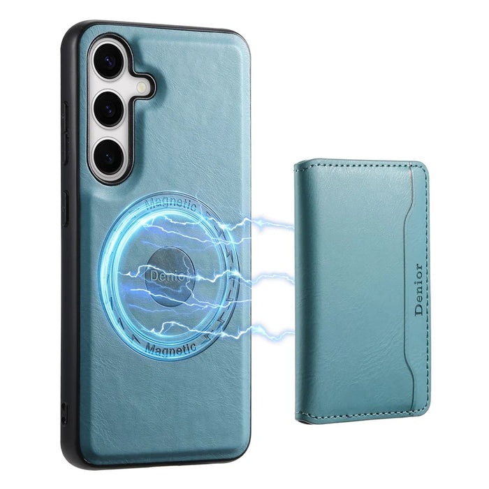 DENIOR For Samsung Galaxy S24 Magnetic Case Kickstand Phone Cover 2 in 1 Detachable Wallet Back - Blue - 5