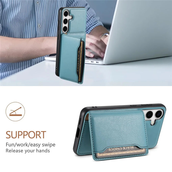 DENIOR For Samsung Galaxy S24 Magnetic Case Kickstand Phone Cover 2 in 1 Detachable Wallet Back - Blue - 6