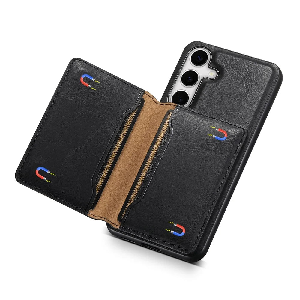DENIOR For Samsung Galaxy S24+ Phone Case Magnetic Protection Cover Detachable Card Bag - Black - 3