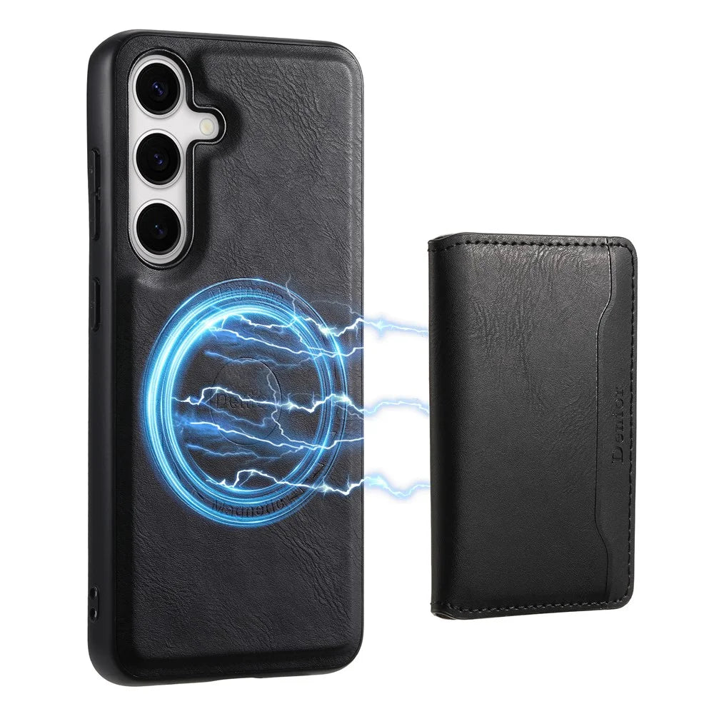 DENIOR For Samsung Galaxy S24+ Phone Case Magnetic Protection Cover Detachable Card Bag - Black - 5