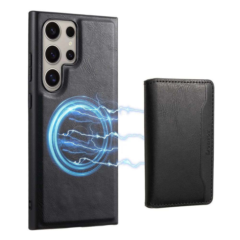 DENIOR For Samsung Galaxy S24 Ultra Phone Cover Magnetic Detachable Wallet Case Kickstand - Black - 5
