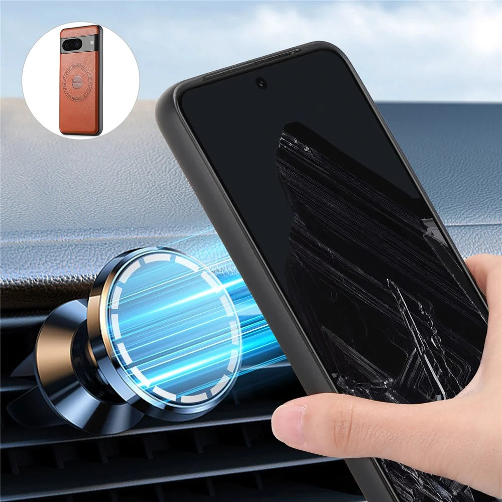 DENIOR For Google Pixel 8 Wallet Phone Case Magnetic Card Holder Kickstand Protective Cover - Brown - 6