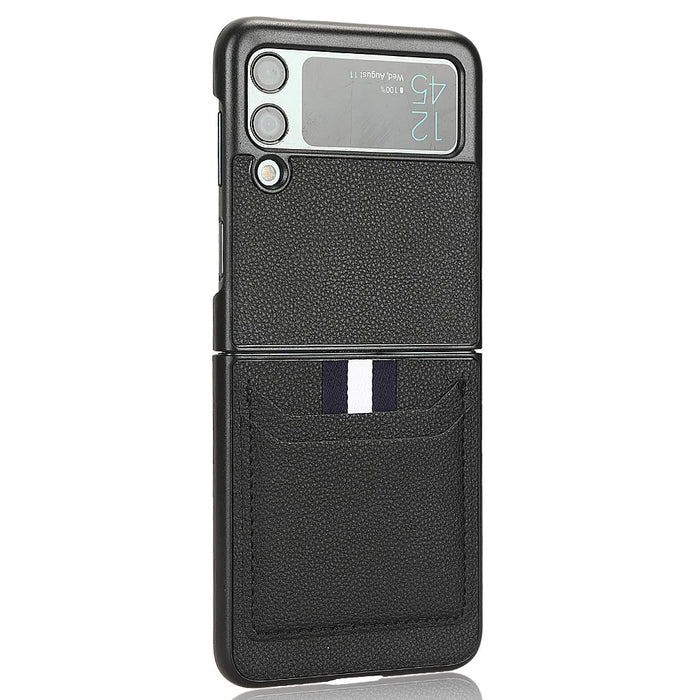 For Samsung Galaxy Z Flip3 5G Case PU Leather Card Holder Phone Back Cover - Black - 6