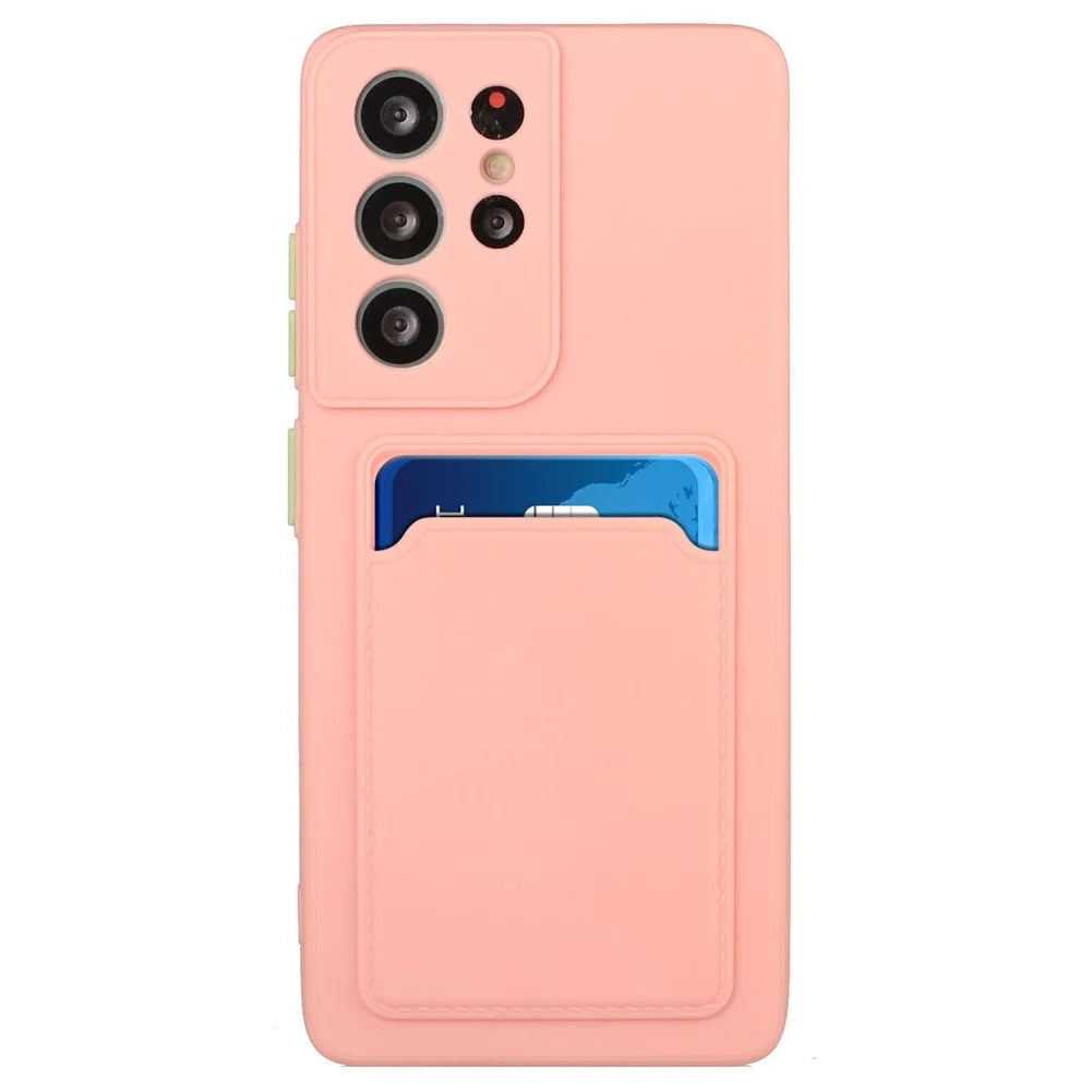 For Samsung Galaxy S24 Ultra TPU Case Card Slot Matte Phone Cover - Pink - 1