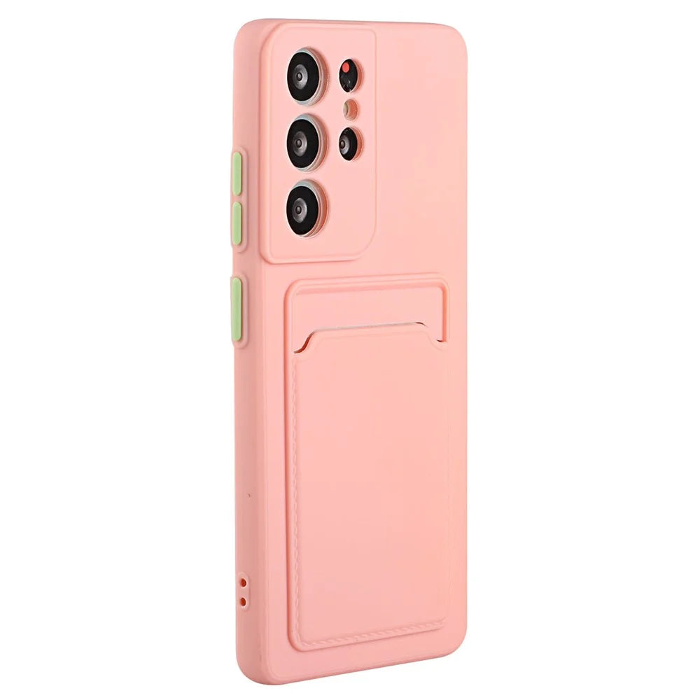 For Samsung Galaxy S24 Ultra TPU Case Card Slot Matte Phone Cover - Pink - 3