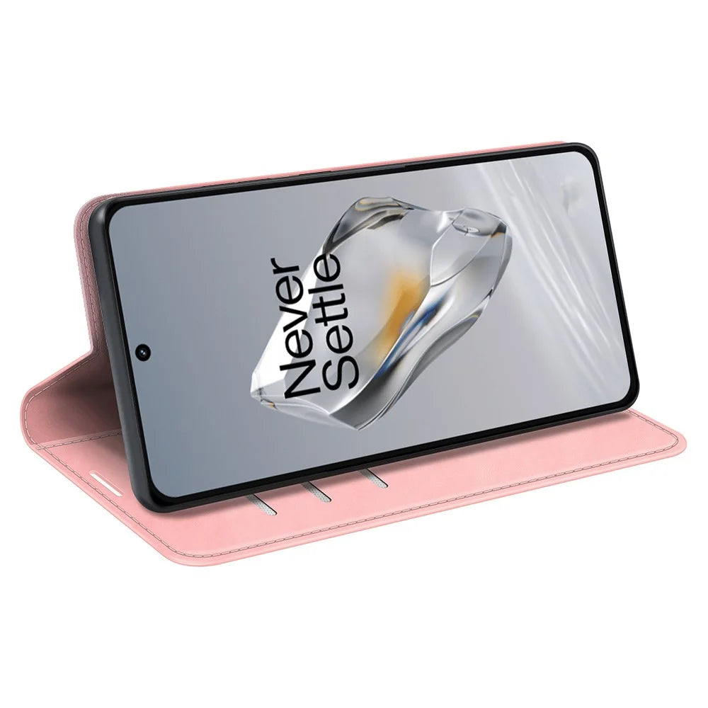 For OnePlus 12 5G PU Leather Skin-touch Case Wallet Flip Phone Cover - Pink - 3