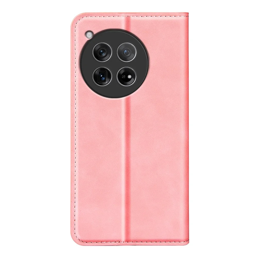 For OnePlus 12 5G PU Leather Skin-touch Case Wallet Flip Phone Cover - Pink - 6