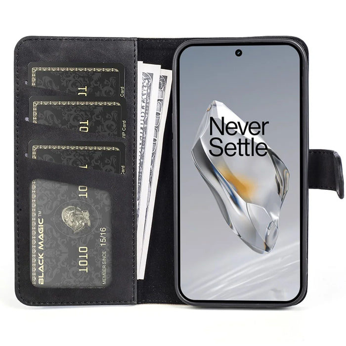 For OnePlus 12 5G Wallet PU Leather Case Color Splicing Phone Cover - Black - 2