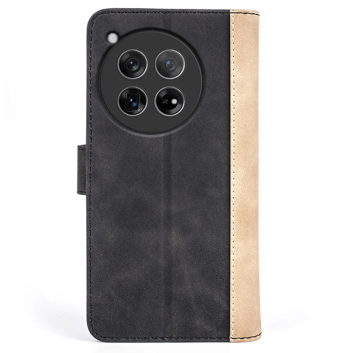 For OnePlus 12 5G Wallet PU Leather Case Color Splicing Phone Cover - Black - 7