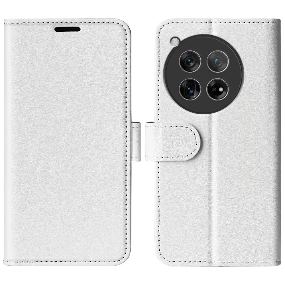 For OnePlus 12 5G PU Leather Case Magnetic Closure Phone Cover Crazy Horse Texture - White - 1