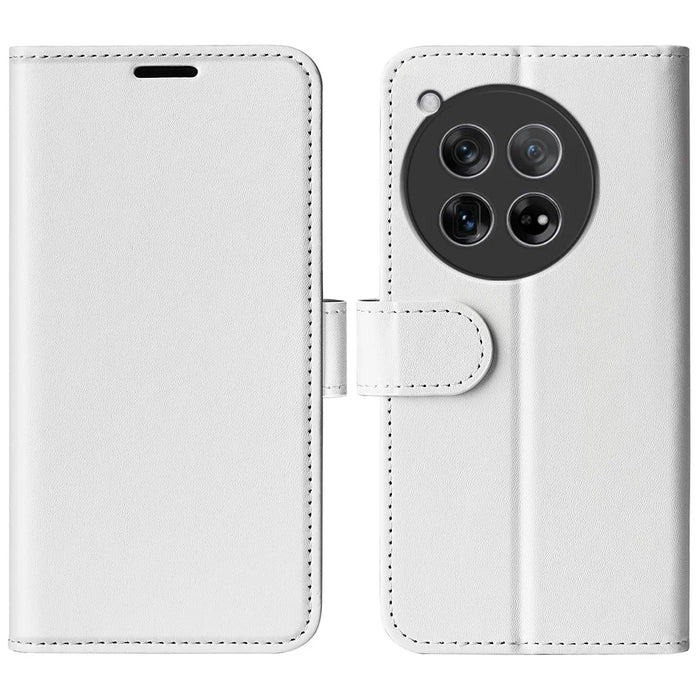 For OnePlus 12 5G PU Leather Case Magnetic Closure Phone Cover Crazy Horse Texture - White - 1