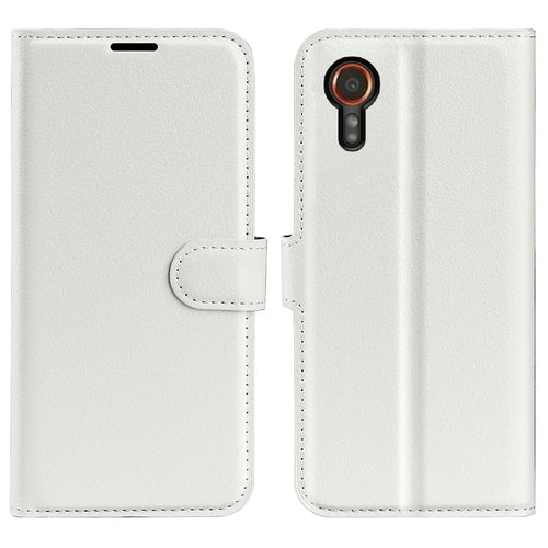 For Samsung Galaxy Xcover7 Litchi Texture PU Leather Wallet Case Card Slot Stand Phone Cover - White - 1