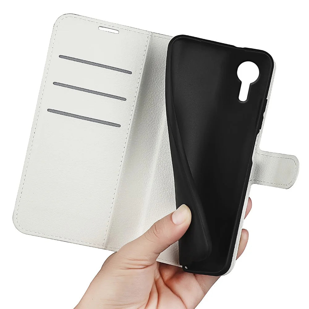 For Samsung Galaxy Xcover7 Litchi Texture PU Leather Wallet Case Card Slot Stand Phone Cover - White - 4