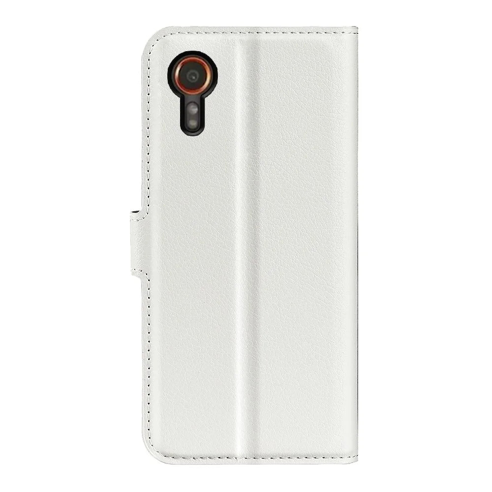 For Samsung Galaxy Xcover7 Litchi Texture PU Leather Wallet Case Card Slot Stand Phone Cover - White - 6