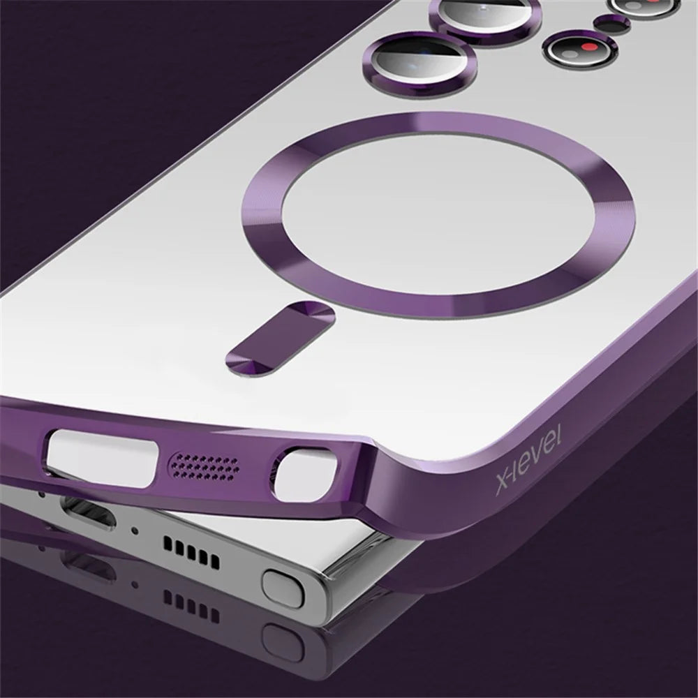 X-LEVEL For Samsung Galaxy S24 Ultra Magnetic Case Electroplating TPU Cover Glass Lens Guard - Black - 7