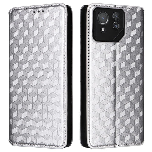 For Asus ROG Phone 8 Pro 5G / 8 5G Wallet Case Leather Magnetic Auto Closing Imprint Cover - Silver - 1