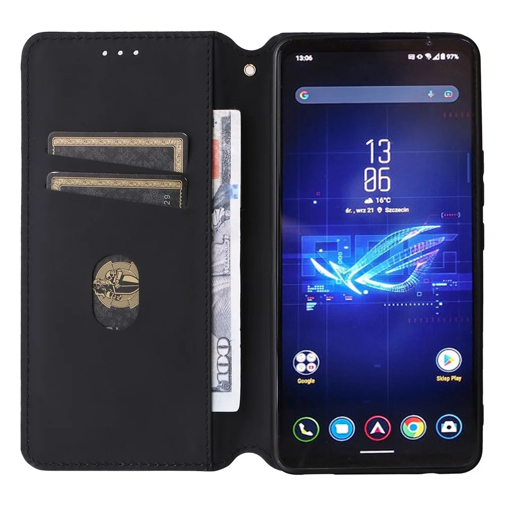 For Asus ROG Phone 8 Pro 5G / 8 5G Wallet Case Leather Magnetic Auto Closing Imprint Cover - Silver - 2