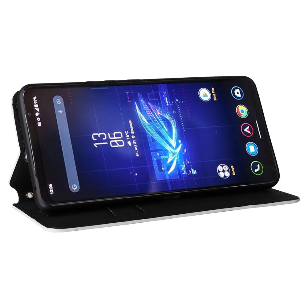 For Asus ROG Phone 8 Pro 5G / 8 5G Wallet Case Leather Magnetic Auto Closing Imprint Cover - Silver - 3