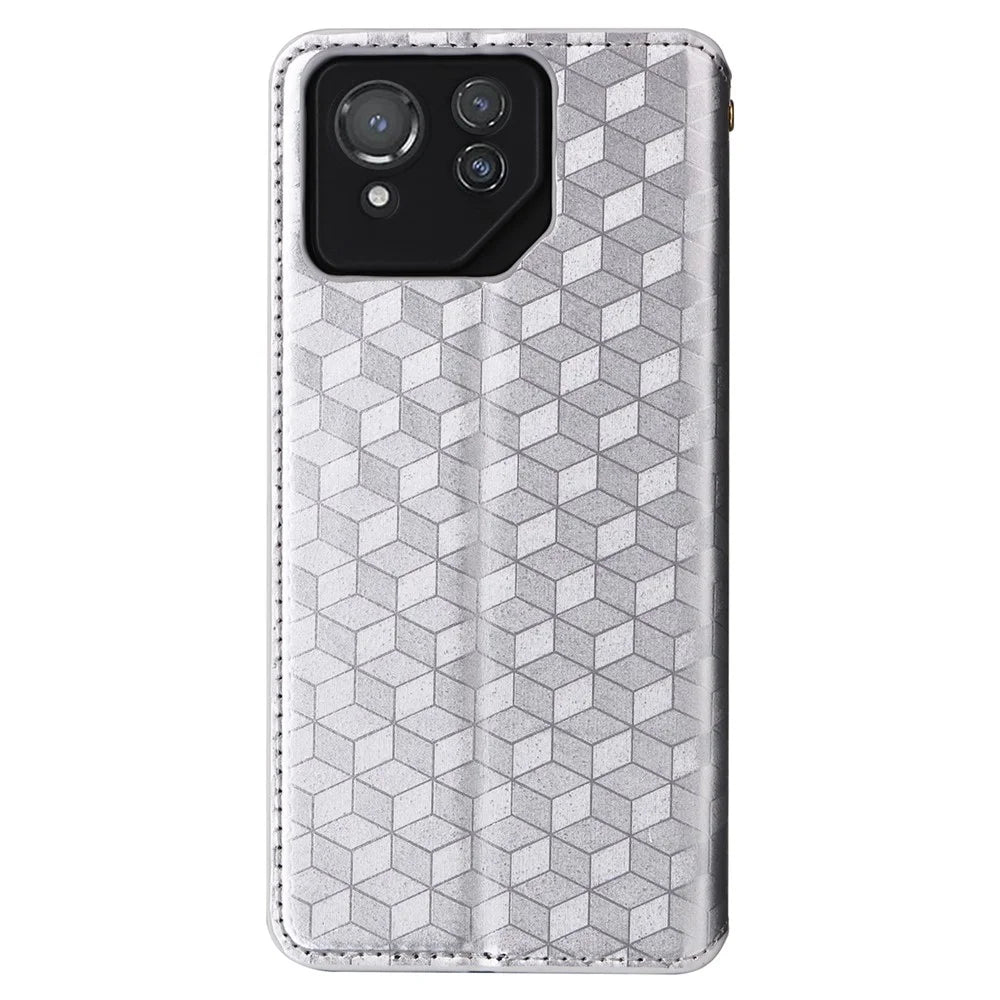 For Asus ROG Phone 8 Pro 5G / 8 5G Wallet Case Leather Magnetic Auto Closing Imprint Cover - Silver - 5