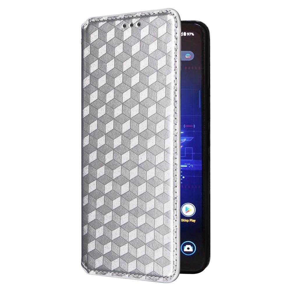 For Asus ROG Phone 8 Pro 5G / 8 5G Wallet Case Leather Magnetic Auto Closing Imprint Cover - Silver - 6