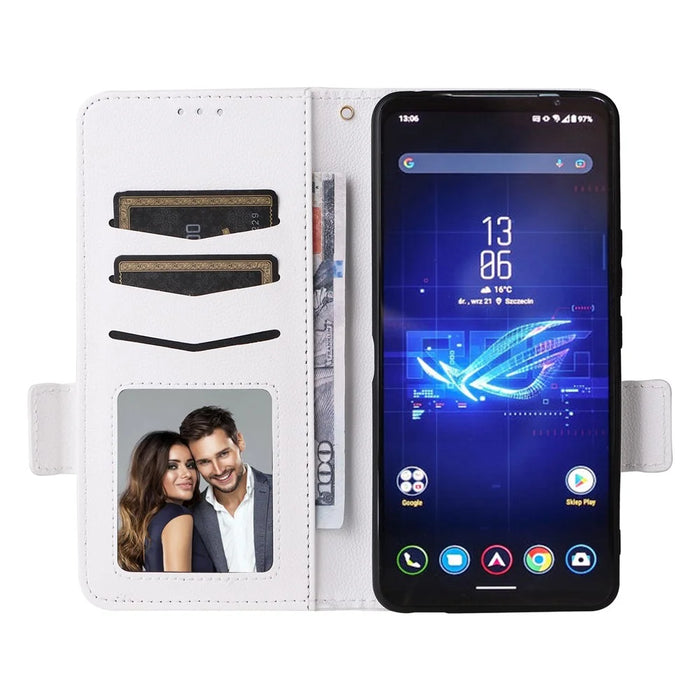For Asus ROG Phone 8 Pro 5G / 8 5G Magnetic Case Leather Litchi Texture Cover with Wrist Strap - White - 2