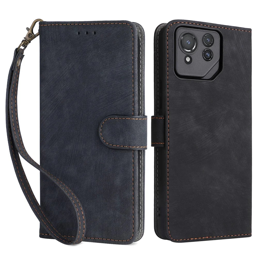 For Asus ROG Phone 8 Pro 5G / 8 5G Case RFID Blocking Wallet Cover with Hand Strap - Black - 1