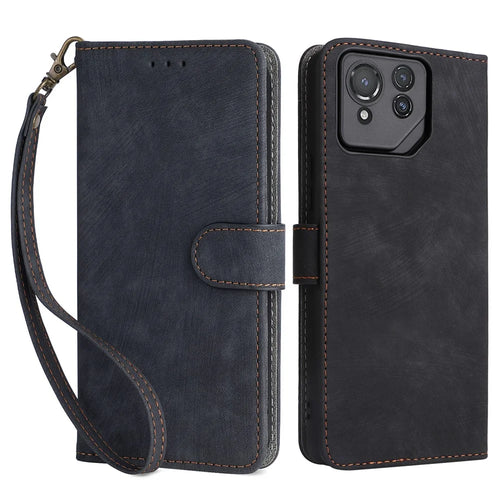 For Asus ROG Phone 8 Pro 5G / 8 5G Case RFID Blocking Wallet Cover with Hand Strap - Black - 1