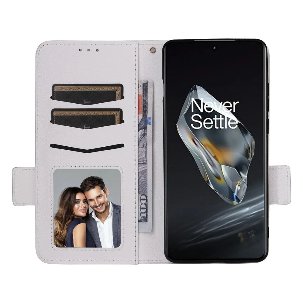 For OnePlus Ace 3 5G / 12R 5G Phone Case Leather Litchi Texture Cover with Wrist Strap - White - 2
