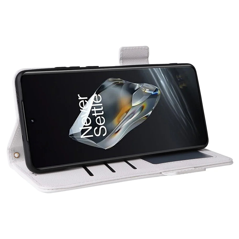 For OnePlus Ace 3 5G / 12R 5G Phone Case Leather Litchi Texture Cover with Wrist Strap - White - 3