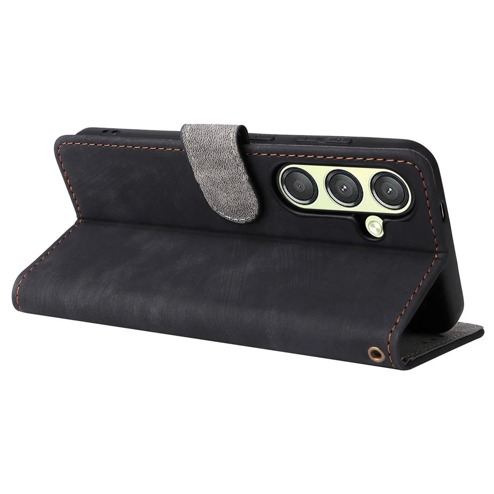 For Samsung Galaxy S24 Wallet Case RFID Blocking Phone Cover with Wrist Strap - Black - 4