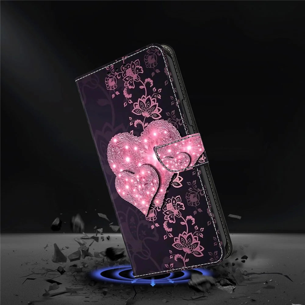 For Samsung Galaxy A35 5G Magnetic Case 3D Pattern Printing Leather Phone Protector - Lace Hearts - 4